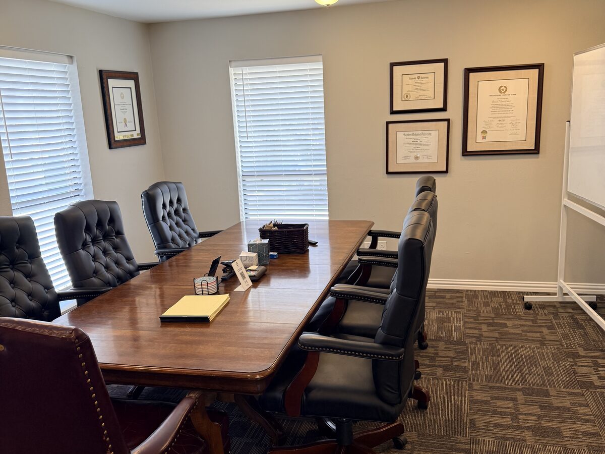 Mediation conference room at the Eaker Law Firm office in Rockwall, Texas